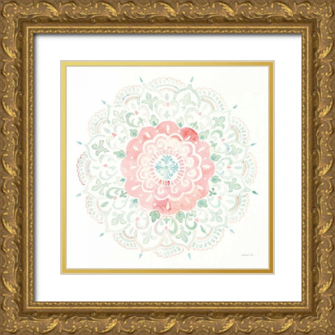 Mandala Delight IV Blue Green Gold Ornate Wood Framed Art Print with Double Matting by Nai, Danhui