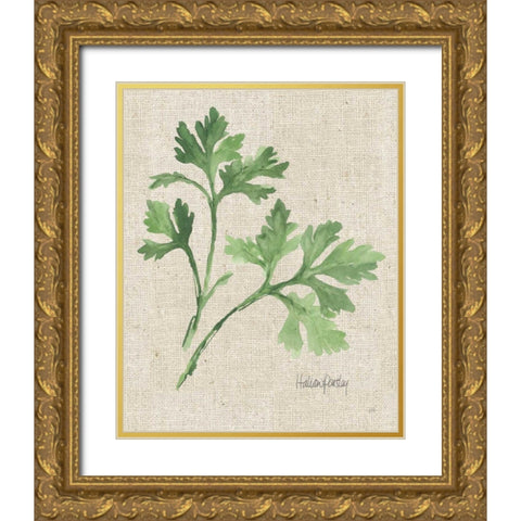 Italian Parsley v2 on Burlap Gold Ornate Wood Framed Art Print with Double Matting by Paschke, Chris