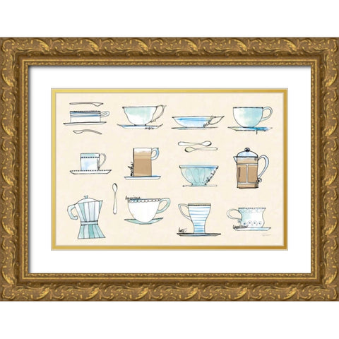 Good Brew Coffee Cups Gold Ornate Wood Framed Art Print with Double Matting by Schlabach, Sue