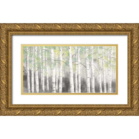 Soft Birches Charcoal Gold Ornate Wood Framed Art Print with Double Matting by Wiens, James