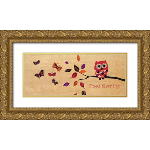 Good Morning Owl Gold Ornate Wood Framed Art Print with Double Matting by Wild Apple Portfolio