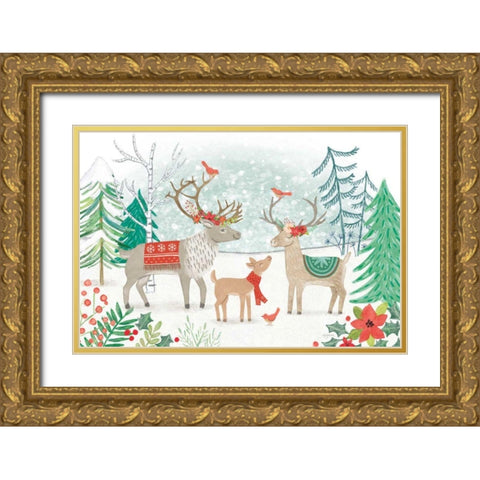 Reindeer Jubilee I Gold Ornate Wood Framed Art Print with Double Matting by Urban, Mary