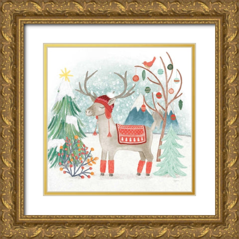 Reindeer Jubilee II Gold Ornate Wood Framed Art Print with Double Matting by Urban, Mary