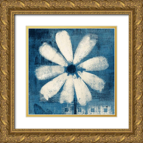 Daisy for Belinda Blue Gold Ornate Wood Framed Art Print with Double Matting by Studio Mousseau