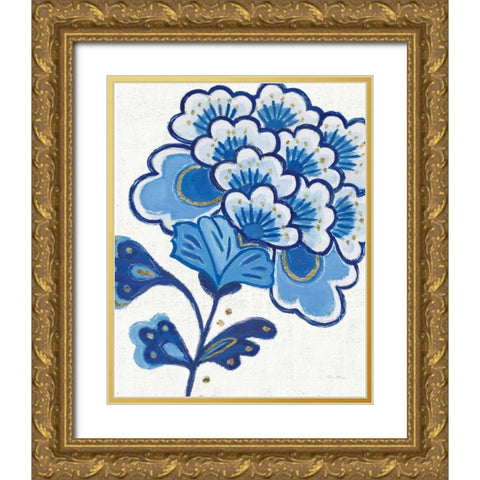 Flora Chinoiserie V Textured Gold Ornate Wood Framed Art Print with Double Matting by Adams, Emily