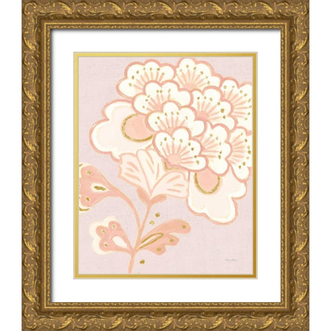 Flora Chinoiserie V Textured Terra Gold Ornate Wood Framed Art Print with Double Matting by Adams, Emily