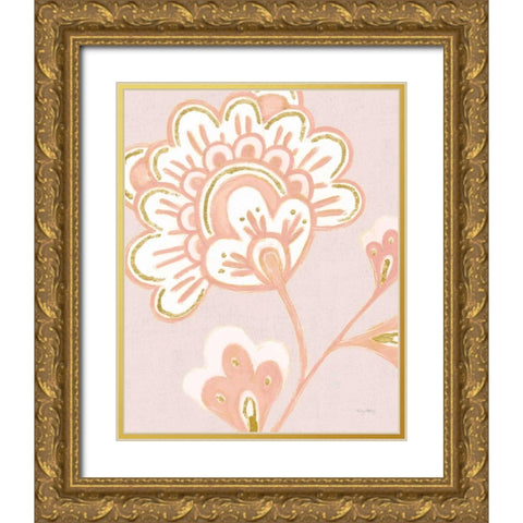 Flora Chinoiserie VI Textured Terra Gold Ornate Wood Framed Art Print with Double Matting by Adams, Emily