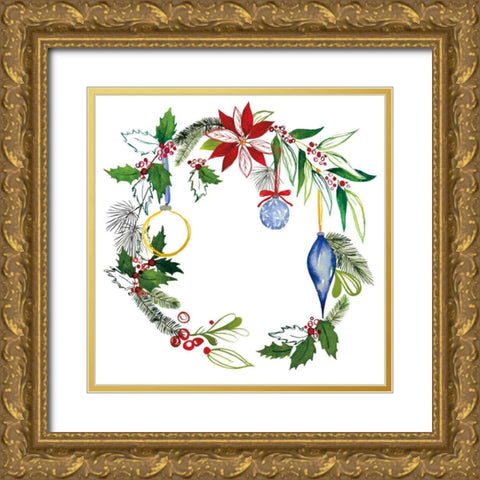 Christmas Wreath V Gold Ornate Wood Framed Art Print with Double Matting by Sussman, Harriet