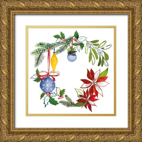 Christmas Wreath VI Gold Ornate Wood Framed Art Print with Double Matting by Sussman, Harriet