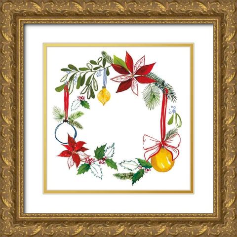 Christmas Wreath VII Gold Ornate Wood Framed Art Print with Double Matting by Sussman, Harriet