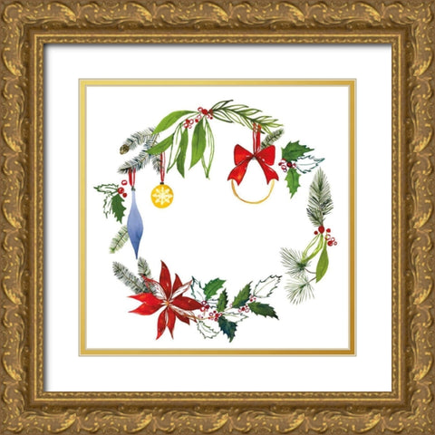 Christmas Wreath VIII Gold Ornate Wood Framed Art Print with Double Matting by Sussman, Harriet