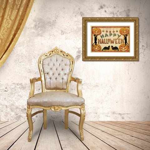 Halloween Nostalgia Happy Halloween Gold Ornate Wood Framed Art Print with Double Matting by Pertiet, Katie