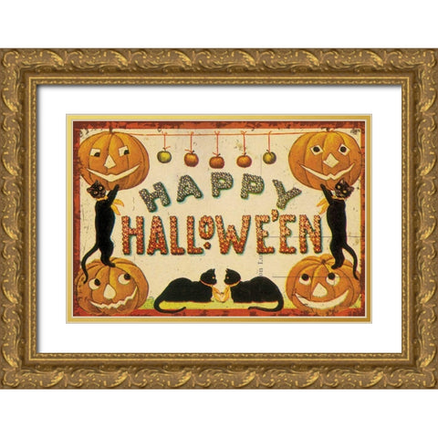 Halloween Nostalgia Happy Halloween Gold Ornate Wood Framed Art Print with Double Matting by Pertiet, Katie