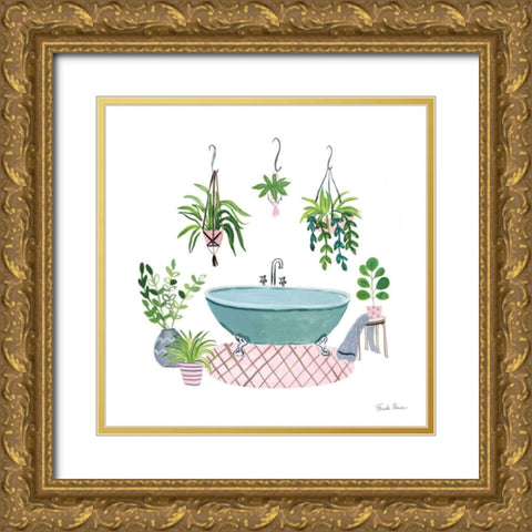Green Bathroom II Gold Ornate Wood Framed Art Print with Double Matting by Zaman, Farida