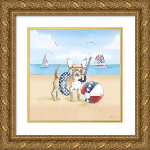 Summer Paws Patriotic II Gold Ornate Wood Framed Art Print with Double Matting by Grove, Beth