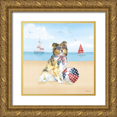 Summer Paws Patriotic V Gold Ornate Wood Framed Art Print with Double Matting by Grove, Beth