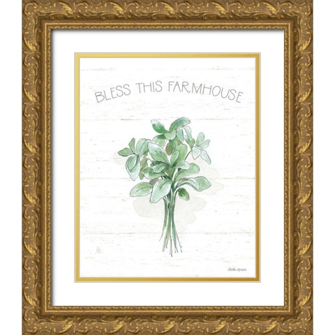Farmhouse Cotton VI Sage Gold Ornate Wood Framed Art Print with Double Matting by Grove, Beth