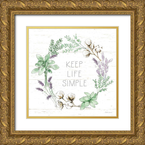 Farmhouse Cotton IX Sage Gold Ornate Wood Framed Art Print with Double Matting by Grove, Beth