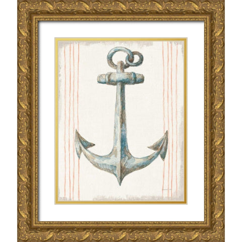 Floursack Nautical V no Words Gold Ornate Wood Framed Art Print with Double Matting by Nai, Danhui