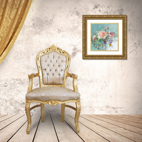 Summer Garden Roses Gold Ornate Wood Framed Art Print with Double Matting by Nai, Danhui