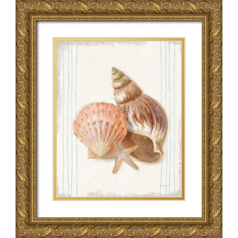 Floursack Nautical Shells I Gold Ornate Wood Framed Art Print with Double Matting by Nai, Danhui