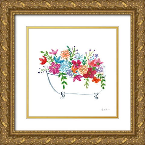 Floral Bathroom I  Gold Ornate Wood Framed Art Print with Double Matting by Zaman, Farida