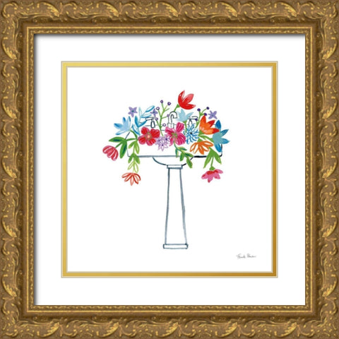 Floral Bathroom II Gold Ornate Wood Framed Art Print with Double Matting by Zaman, Farida