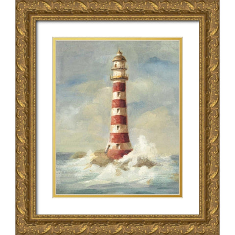 Lighthouse II Gold Ornate Wood Framed Art Print with Double Matting by Nai, Danhui