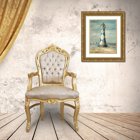 Lighthouse IV Gold Ornate Wood Framed Art Print with Double Matting by Nai, Danhui