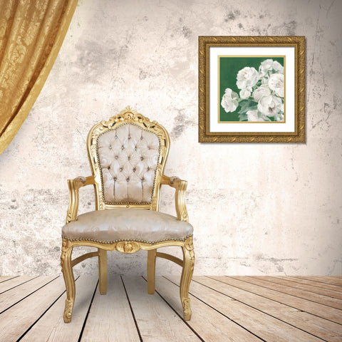 Emerald Peonies Gold Ornate Wood Framed Art Print with Double Matting by Hageman, Marilyn