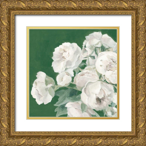 Emerald Peonies Gold Ornate Wood Framed Art Print with Double Matting by Hageman, Marilyn