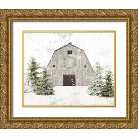 Holiday Barn Gold Ornate Wood Framed Art Print with Double Matting by Pertiet, Katie