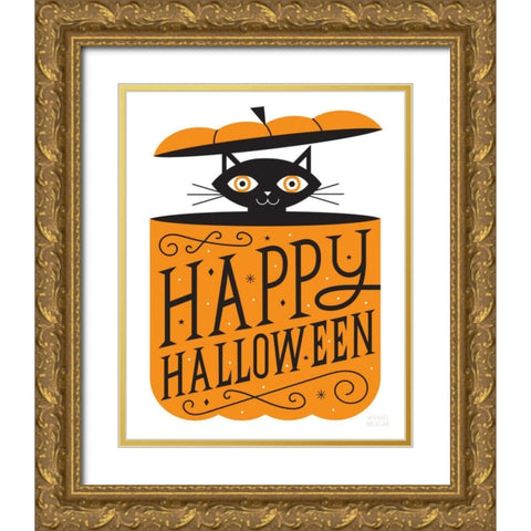 Pumpkin Kitty Gold Ornate Wood Framed Art Print with Double Matting by Mullan, Michael