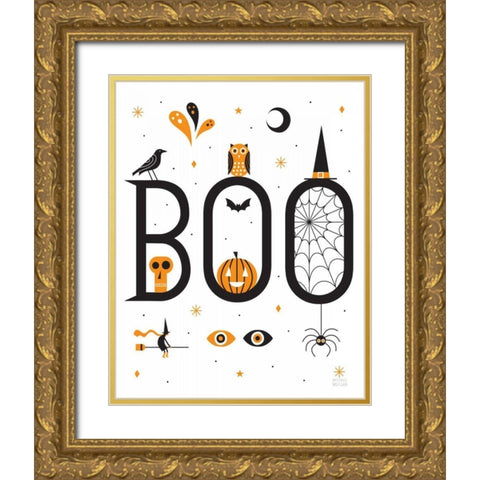 Boo Bright White Gold Ornate Wood Framed Art Print with Double Matting by Mullan, Michael