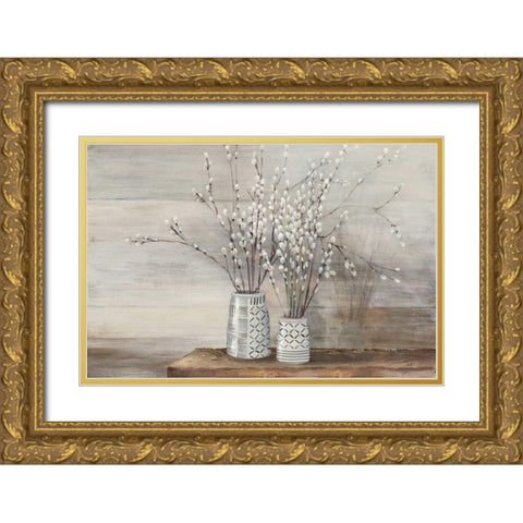 Pussy Willow Still Life with Designs Gold Ornate Wood Framed Art Print with Double Matting by Purinton, Julia