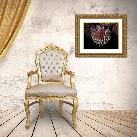 Peach Dahlias Gold Ornate Wood Framed Art Print with Double Matting by Catterall, Elise