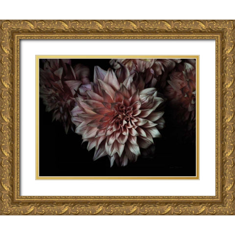 Peach Dahlias Gold Ornate Wood Framed Art Print with Double Matting by Catterall, Elise