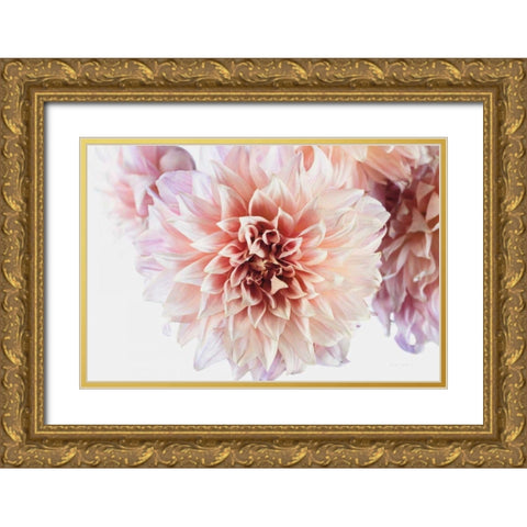Peach Dahlias Light Gold Ornate Wood Framed Art Print with Double Matting by Catterall, Elise