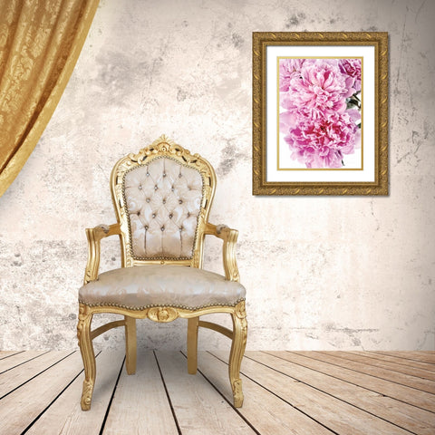 Pink Peony Cluster Gold Ornate Wood Framed Art Print with Double Matting by Catterall, Elise