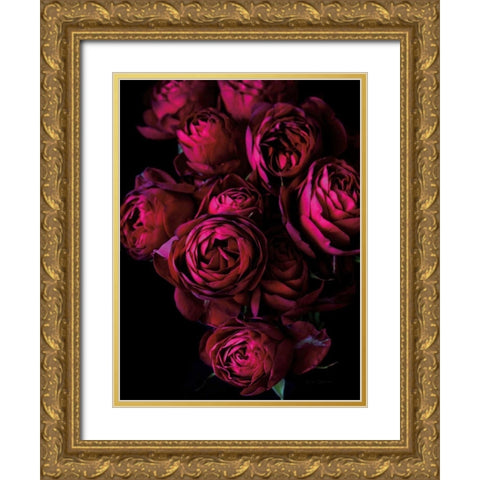 Cabbage Roses Gold Ornate Wood Framed Art Print with Double Matting by Catterall, Elise