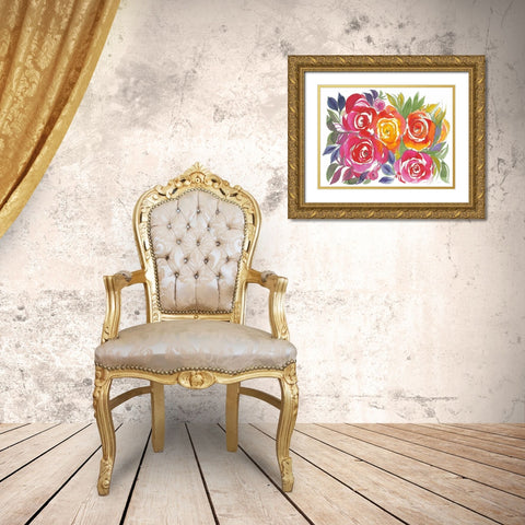 Bold Roses I Gold Ornate Wood Framed Art Print with Double Matting by Rice, Kristy