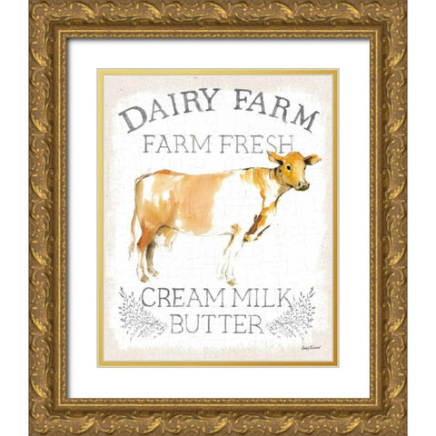 Dairy Farm burlap Gold Ornate Wood Framed Art Print with Double Matting by Tillmon, Avery