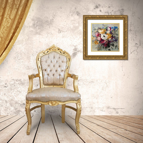 Fall Bouquet Neutral Gold Ornate Wood Framed Art Print with Double Matting by Nai, Danhui