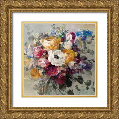 Fall Bouquet Neutral Gold Ornate Wood Framed Art Print with Double Matting by Nai, Danhui