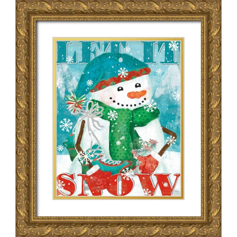 Snowy Fun II Gold Ornate Wood Framed Art Print with Double Matting by Charron, Veronique