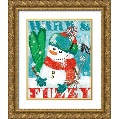 Snowy Fun III Gold Ornate Wood Framed Art Print with Double Matting by Charron, Veronique