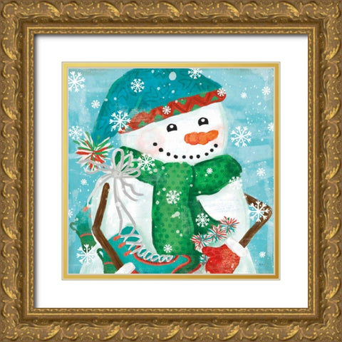 Snowy Fun IV Gold Ornate Wood Framed Art Print with Double Matting by Charron, Veronique