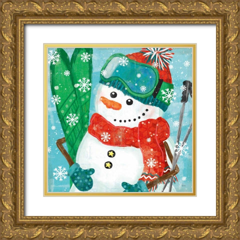 Snowy Fun V Gold Ornate Wood Framed Art Print with Double Matting by Charron, Veronique