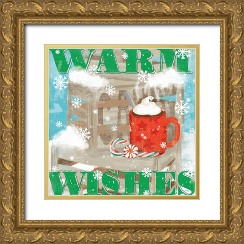 Snowy Fun VII Gold Ornate Wood Framed Art Print with Double Matting by Charron, Veronique
