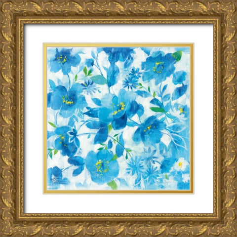 Scattered Floral Gold Ornate Wood Framed Art Print with Double Matting by Nai, Danhui